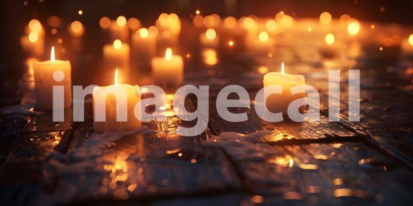 Burning candles on floor background - Ai Generated