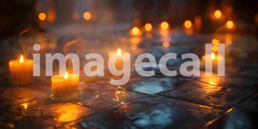 Burning candles on floor background - Ai Generated