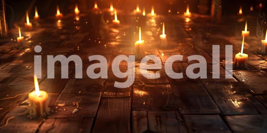 Burning candles on floor background - Ai Generated