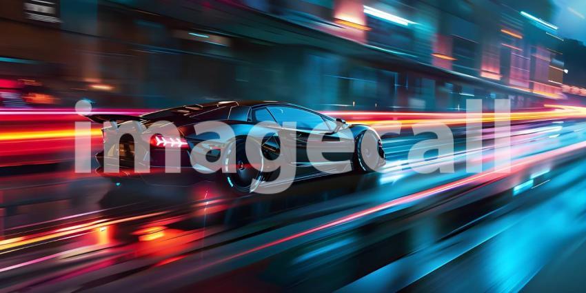Car on high speed in night city background - Ai Generated