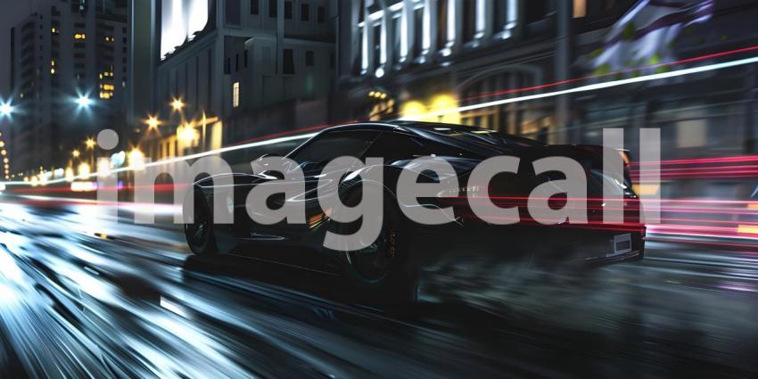 Car on high speed in night city background - Ai Generated