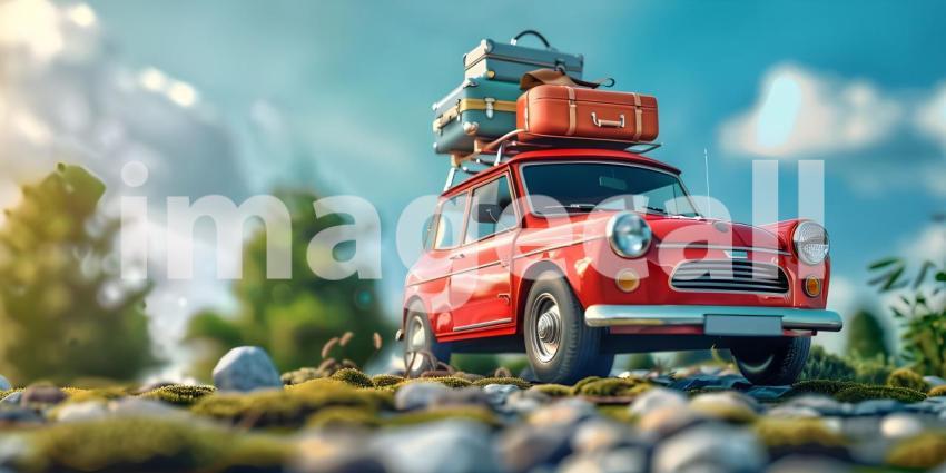 Car with luggage ready for summer holidays background - Ai Generated