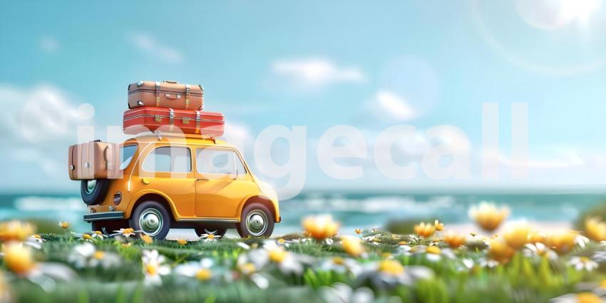Car with luggage ready for summer holidays background - Ai Generated