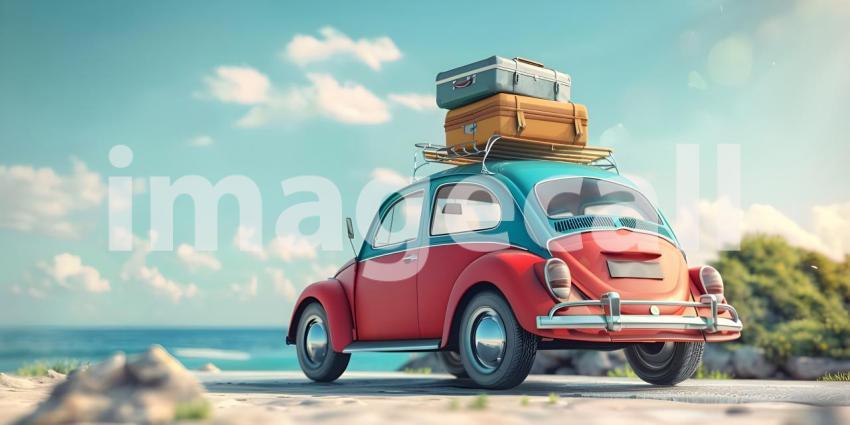 Car with luggage ready for summer holidays background - Ai Generated