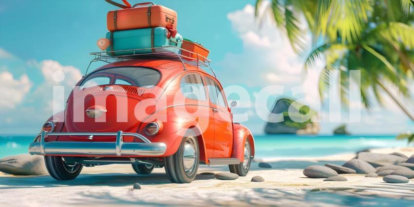 Car with luggage ready for summer holidays background - Ai Generated