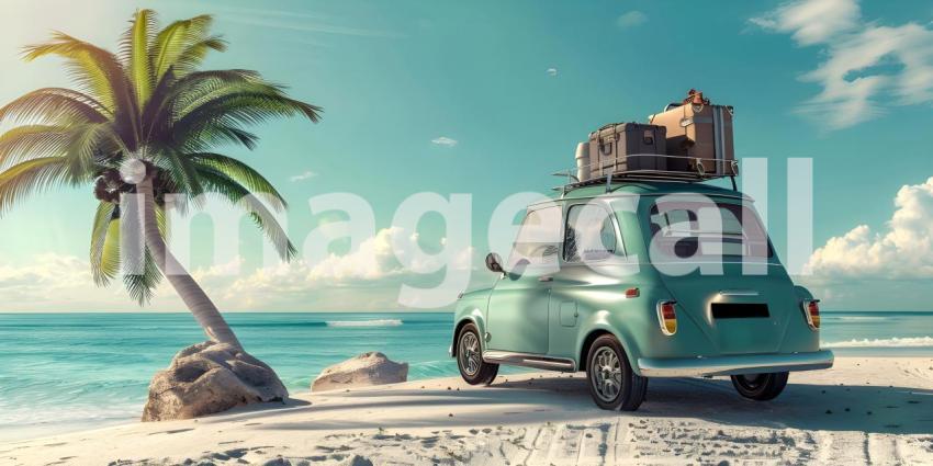 Car with luggage ready for summer holidays background - Ai Generated