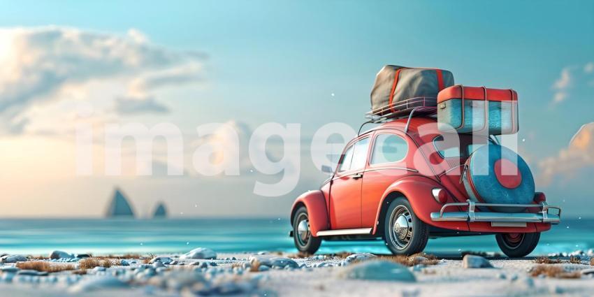 Car with luggage ready for summer holidays background - Ai Generated