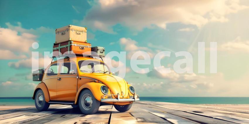 Car with luggage ready for summer holidays background - Ai Generated