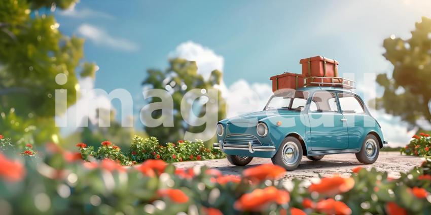 Car with luggage ready for summer holidays background - Ai Generated