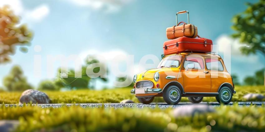 Car with luggage ready for summer holidays background - Ai Generated
