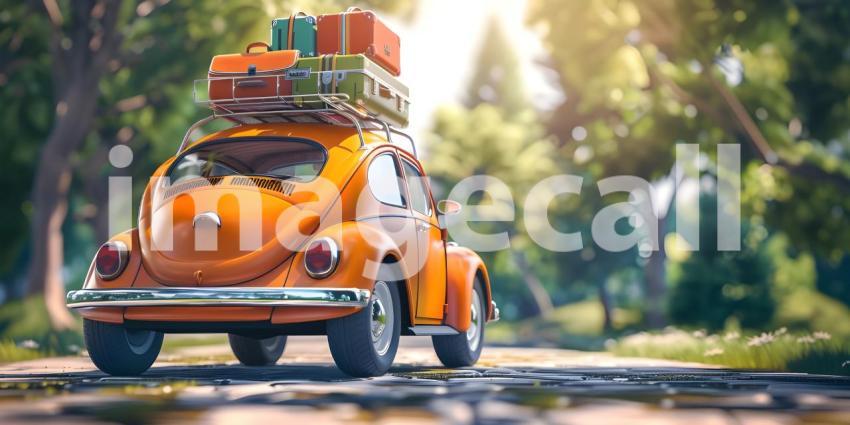 Car with luggage ready for summer holidays background - Ai Generated