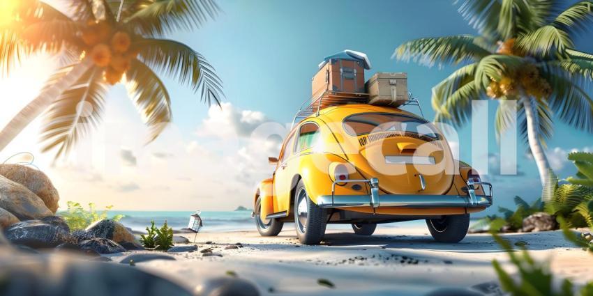 Car with luggage ready for summer holidays background - Ai Generated