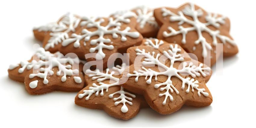Christmas gingerbread cookies with copy space on white background - Ai Generated