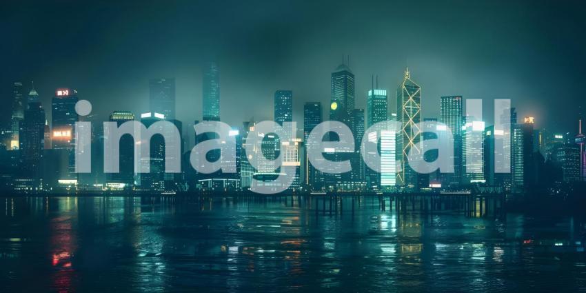 City skyline cyberpunk background - Ai Generated