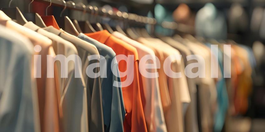 Clothes hanging on a rack in clothing store background - Ai Generated