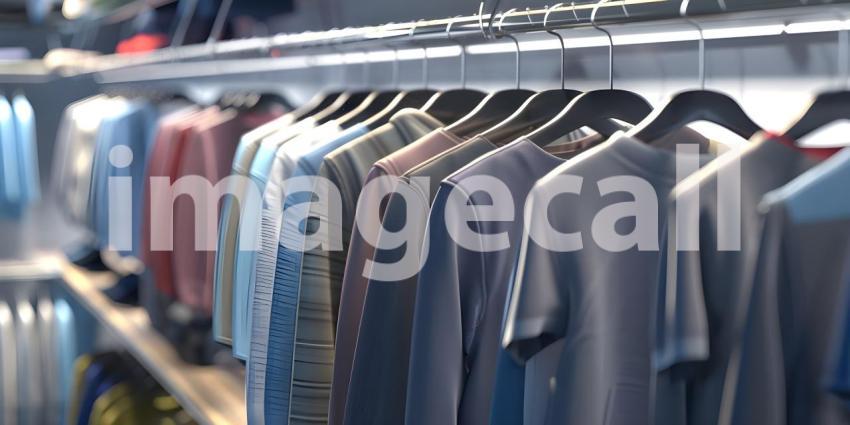 Clothes hanging on a rack in clothing store background - Ai Generated