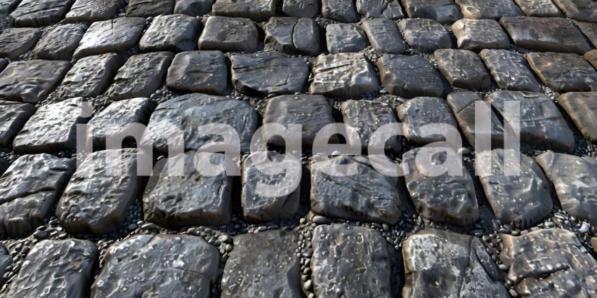 Cobblestone road surface texture background - Ai Generated
