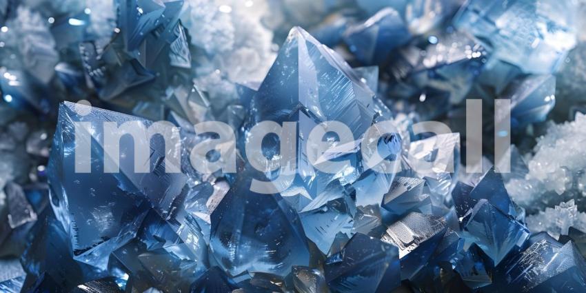 Collection of blue and silver crystals background - Ai Generated