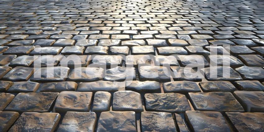 Cobblestone road surface texture background - Ai Generated