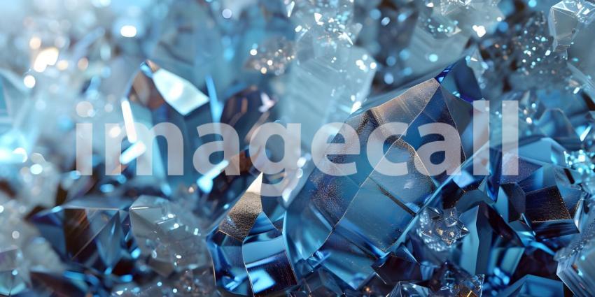 Collection of blue and silver crystals background - Ai Generated