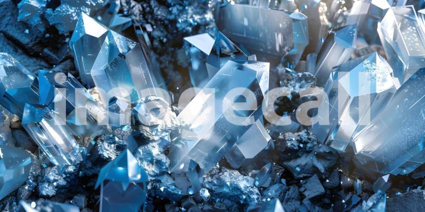 Collection of blue and silver crystals background - Ai Generated
