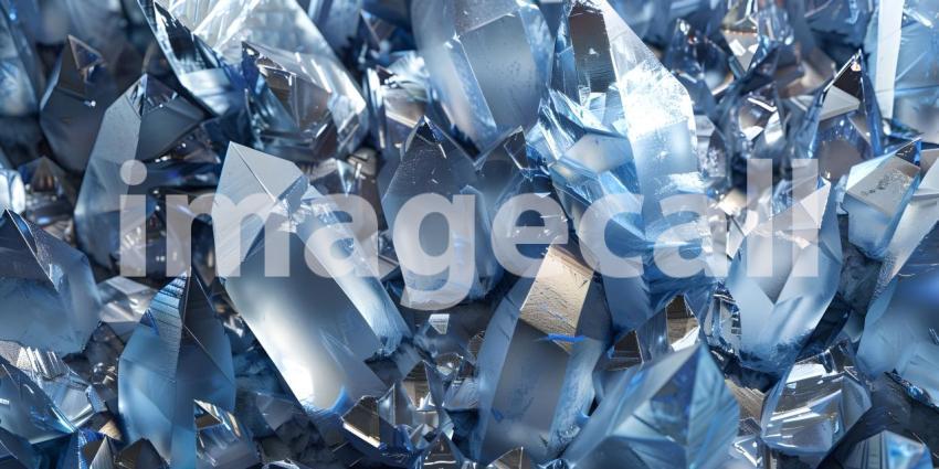 Collection of blue and silver crystals background - Ai Generated