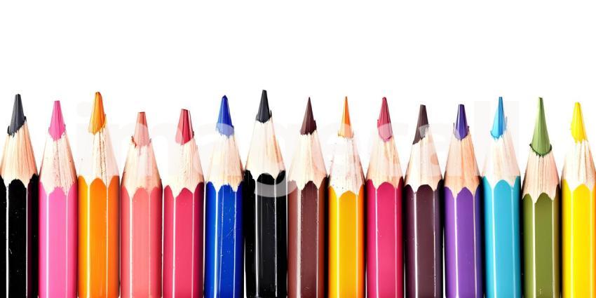 Color pencils with copy space isolated on white background - Ai Generated