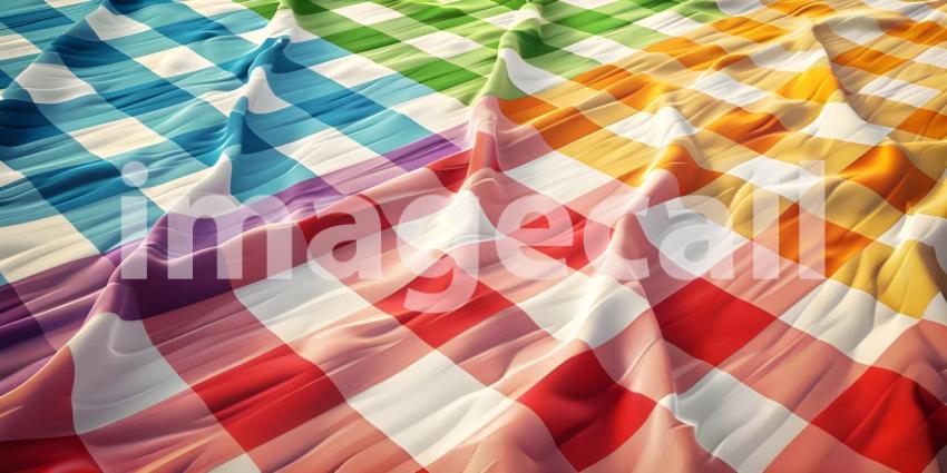 Colorful checkered tablecloth background - Ai Generated