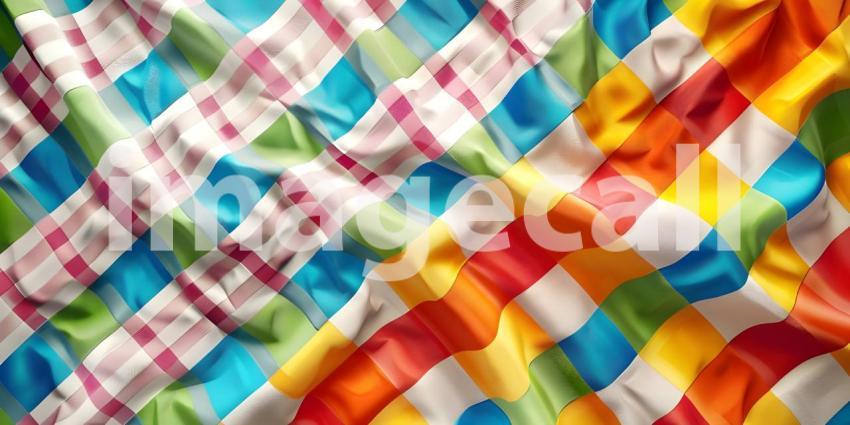 Colorful checkered tablecloth background - Ai Generated
