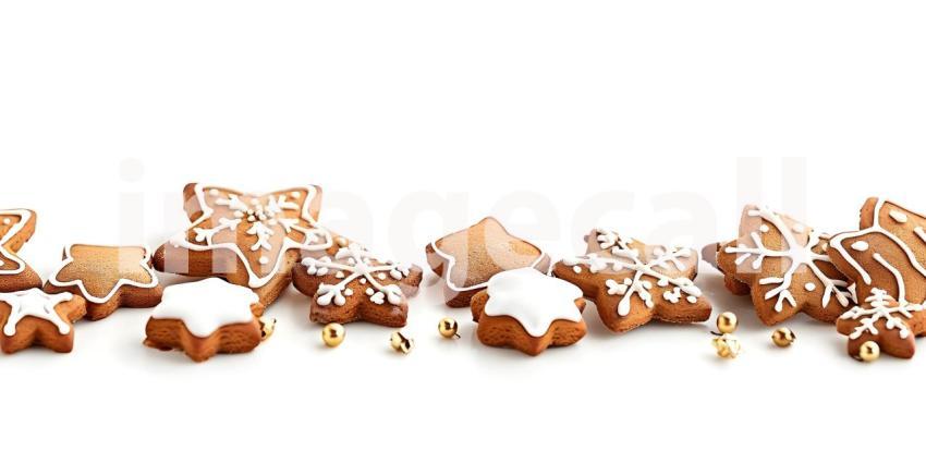 Christmas gingerbread cookies with copy space on white background - Ai Generated
