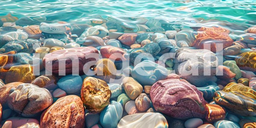 Colorful Sea stones in the sea water background - Ai Generated