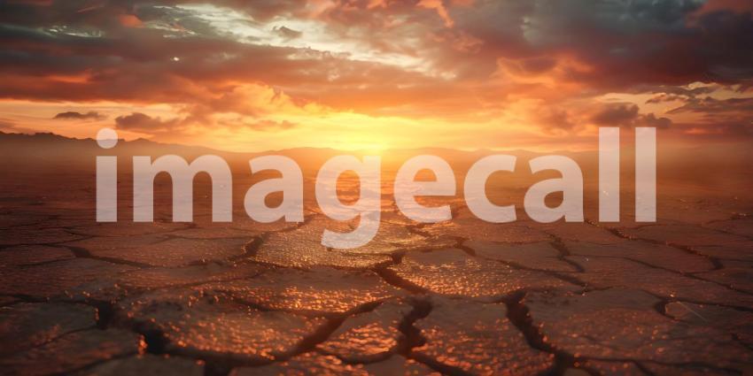 Cracked earth in the desert during sunset background - Ai Generated