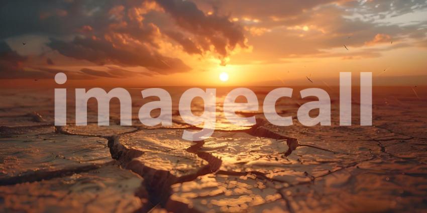 Cracked earth in the desert during sunset background - Ai Generated