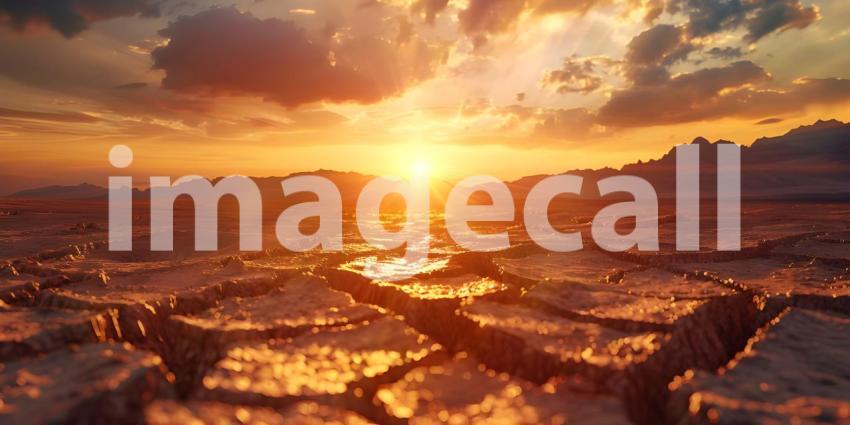 Cracked earth in the desert during sunset background - Ai Generated