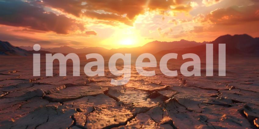 Cracked earth in the desert during sunset background - Ai Generated