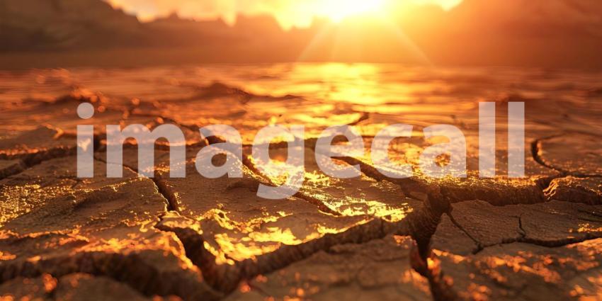 Cracked earth in the desert during sunset background - Ai Generated