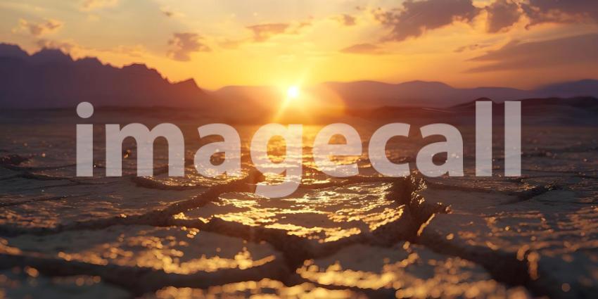 Cracked earth in the desert during sunset background - Ai Generated