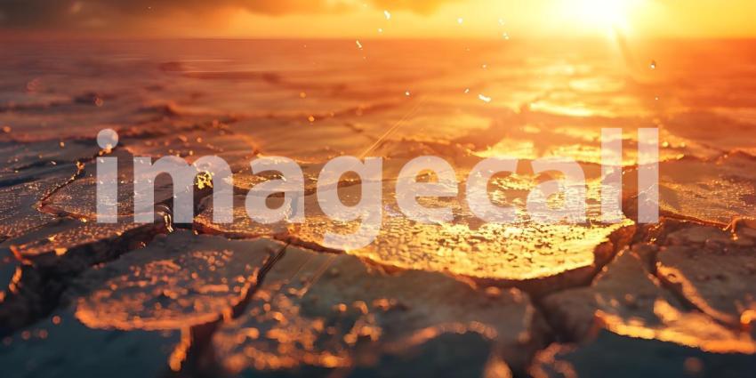 Cracked earth in the desert during sunset background - Ai Generated