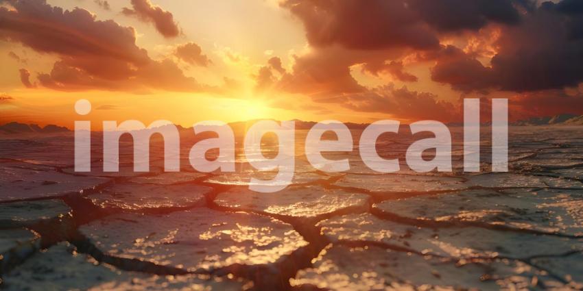 Cracked earth in the desert during sunset background - Ai Generated