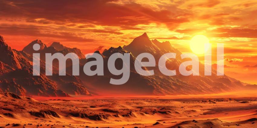 Desert sunset with mountains background - Ai Generated