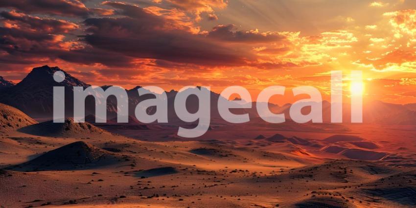 Desert sunset with mountains background - Ai Generated