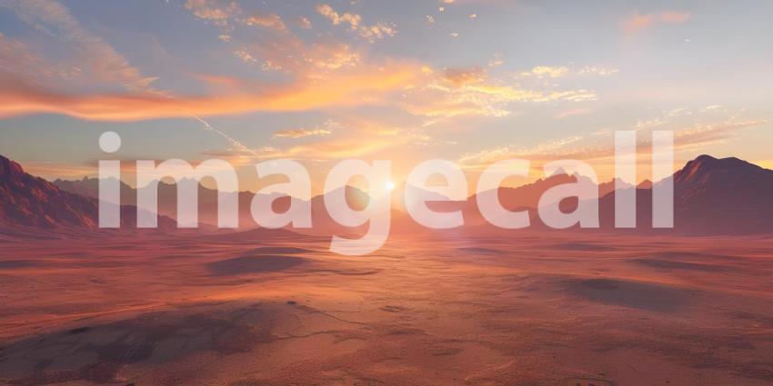 Desert sunset with mountains background - Ai Generated