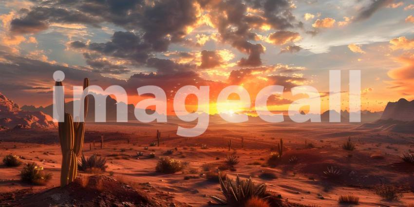 Desert sunset with mountains background - Ai Generated