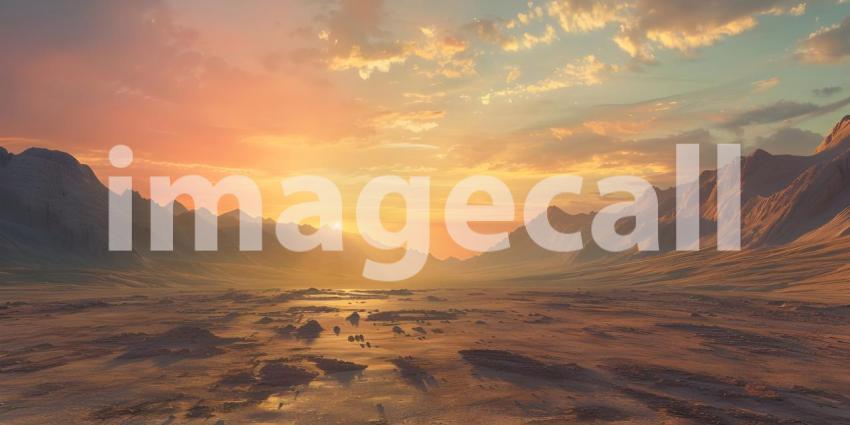 Desert sunset with mountains background - Ai Generated