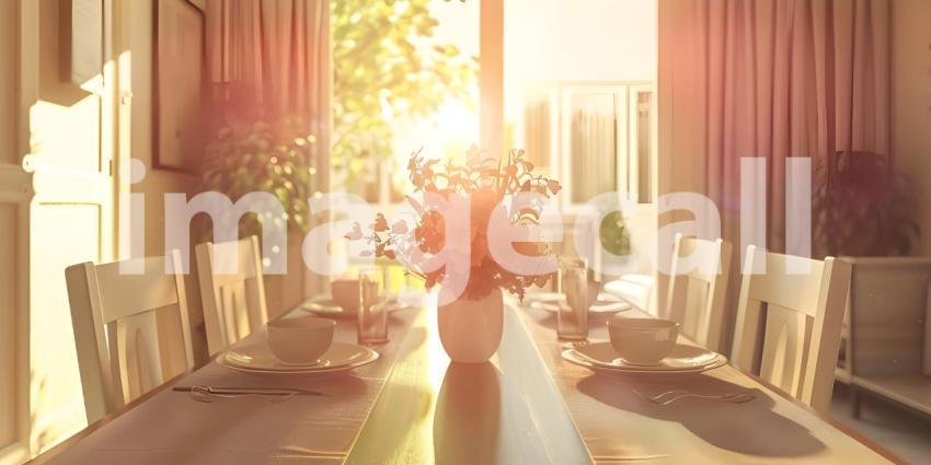 Dining table in a bright dining room background - Ai Generated