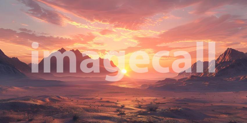 Desert sunset with mountains background - Ai Generated