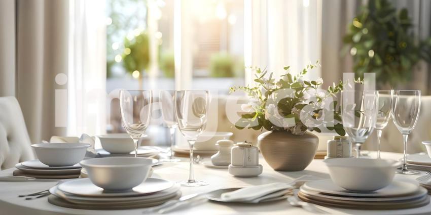 Dining table in a bright dining room background - Ai Generated