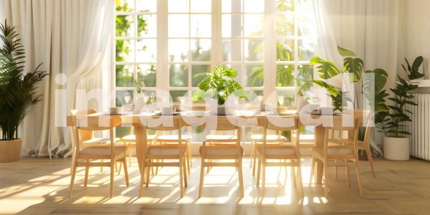 Dining table in a bright dining room background - Ai Generated
