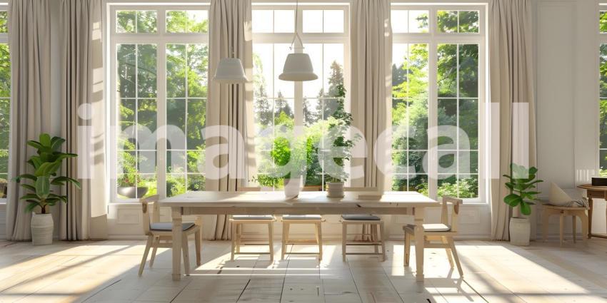Dining table in a bright dining room background - Ai Generated