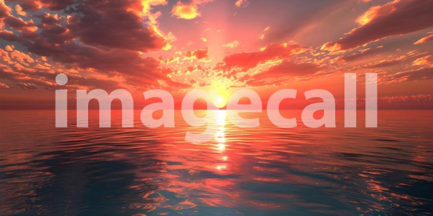 Dramatic Sunset Sky over calm Ocean background - Ai Generated